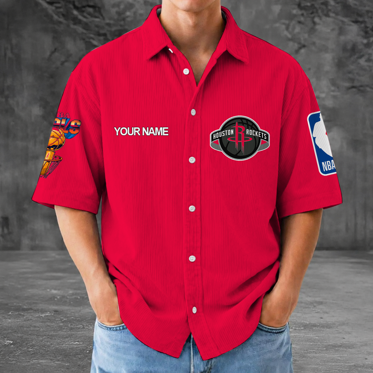 [HOT DEAL] NEW CUSTOMIZED NBA07 HRO HOUSTON ROCKETS SEERSUCKER BUTTON SHIRT