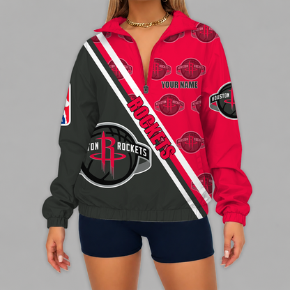 [HOT DEAL] NEW CUSTOMIZED NBA07 HRO HOUSTON ROCKETS V-NECK ZIPPER SWEATSHIRT JACKET