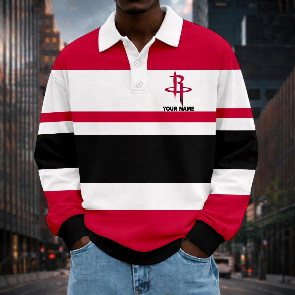 LIMITED EDITION - NEW CUSTOMIZED NBA07 HRO HT ROCKETS MEN LONG SLEEVE POLO