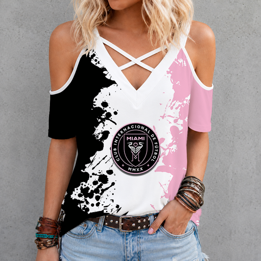 [FAN EXCLUSIVE] NEW CUSTOMIZED MLS07 IMC INTER MIAMI CF CRISS CROSS V-NECK TOP