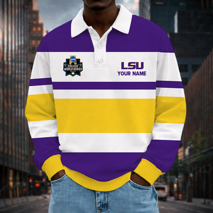 LIMITED EDITION - NEW CUSTOMIZED NCAA CWS07 LST LSU TIGERS UNISEX LONG SLEEVE POLO