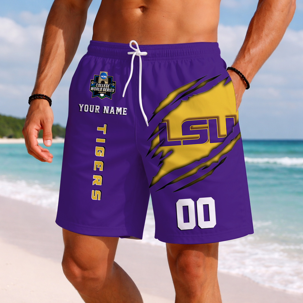 LIMITED EDITION - NEW CUSTOMIZED NCAA CWS07 LST LSU TIGERS SHORT PANTS