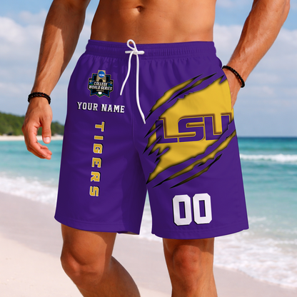 LIMITED EDITION - NEW CUSTOMIZED NCAA CWS07 LST LSU TIGERS SHORT PANTS