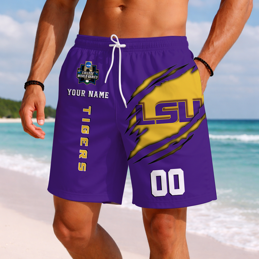 LIMITED EDITION - NEW CUSTOMIZED NCAA CWS07 LST LSU TIGERS SHORT PANTS