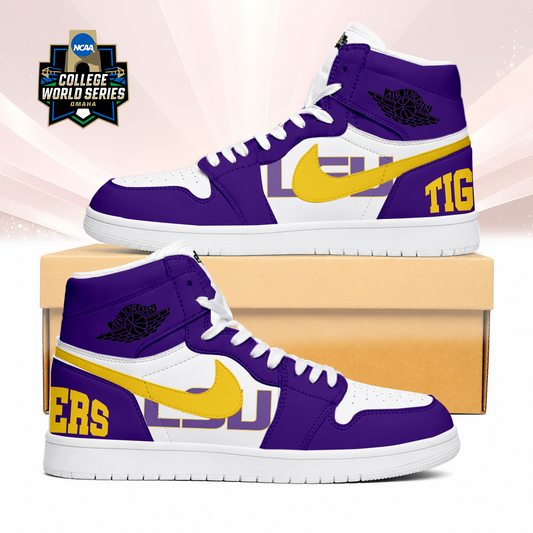 LIMITED EDITION - NEW CUSTOMIZED NCAA CWS07 LST LSU TIGERS AIR JORDAN SNEAKERS