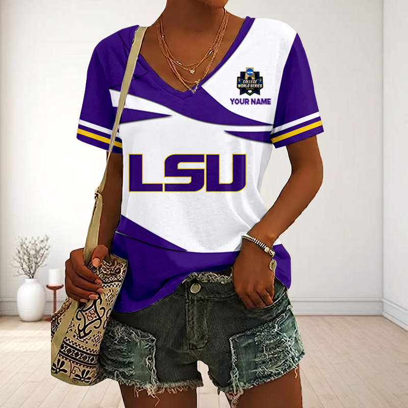 LIMITED DROP - NEW CUSTOMIZED | NCAA CWS07 LST LSU TIGERS V-NECK FEMALE SHIRT