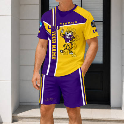 ELITE EDITION - NEW CUSTOMIZED NCAA CWS07 LST LSU TIGERS T-SHIRT & SHORT PANTS SET