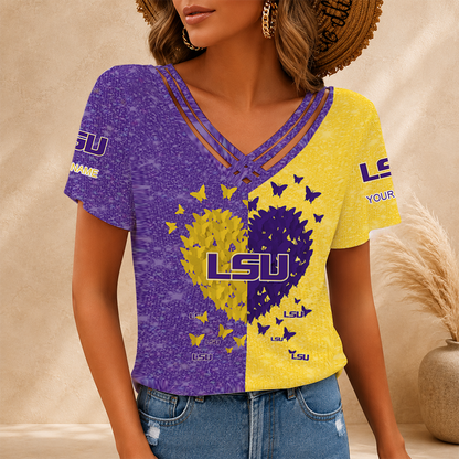 [FAN FAVORITE] NEW CUSTOMIZED NCAA CWS07 LST LSU TIGERS V-NECK SHIRT