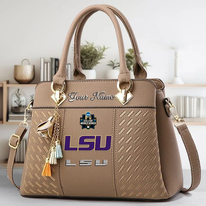 LIMITED EDITION - NEW CUSTOMIZED NCAA CWS07 LST LSU TIGERS ZIP HANDBAG MULTICOLOR
