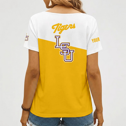 [FAN FAVORITE] NEW CUSTOMIZED NCAA CWS07 LST LSU TIGERS V-NECK FEMALE SHIRT