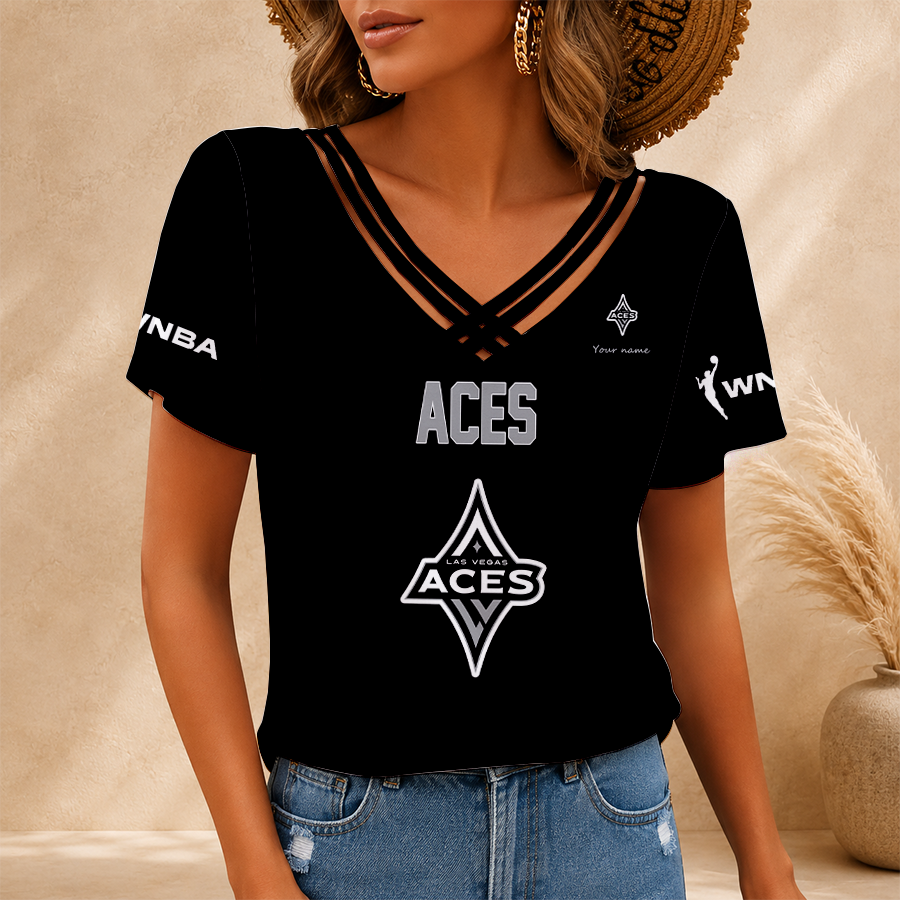 [FAN FAVORITE] NEW CUSTOMIZED WNBA07 LVA LAS VEGAS ACES V-NECK SHIRT