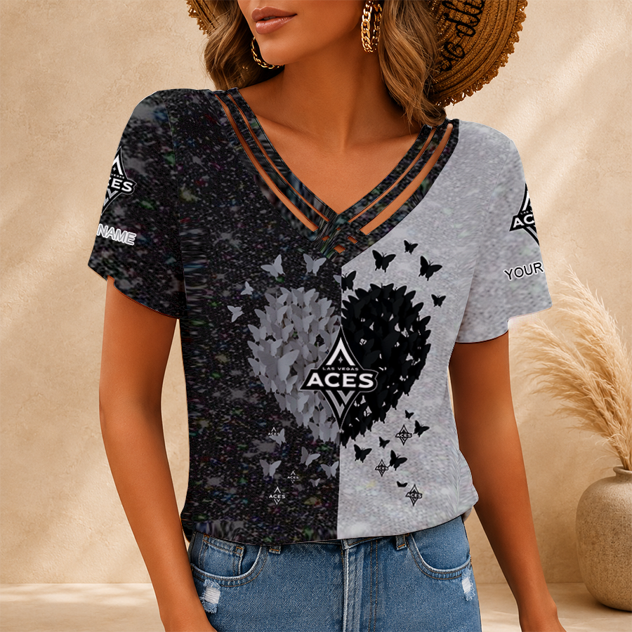 LIMITED EDITION - NEW CUSTOMIZED WNBA07 LVA LAS VEGAS ACES V-NECK SHIRT