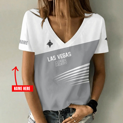 [FAN FAVORITE] NEW CUSTOMIZED WNBA07 LVA LAS VEGAS ACES V-NECK FEMALE SHIRT