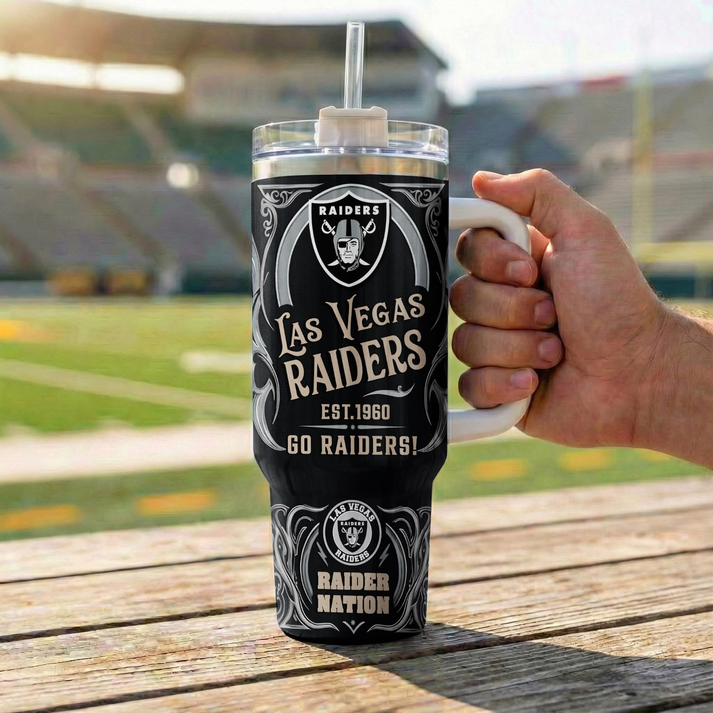 LIMITED EDITION - NEW CUSTOMIZED NFL07 LVR LAS VEGAS RAIDERS 40OZ TUMBLER