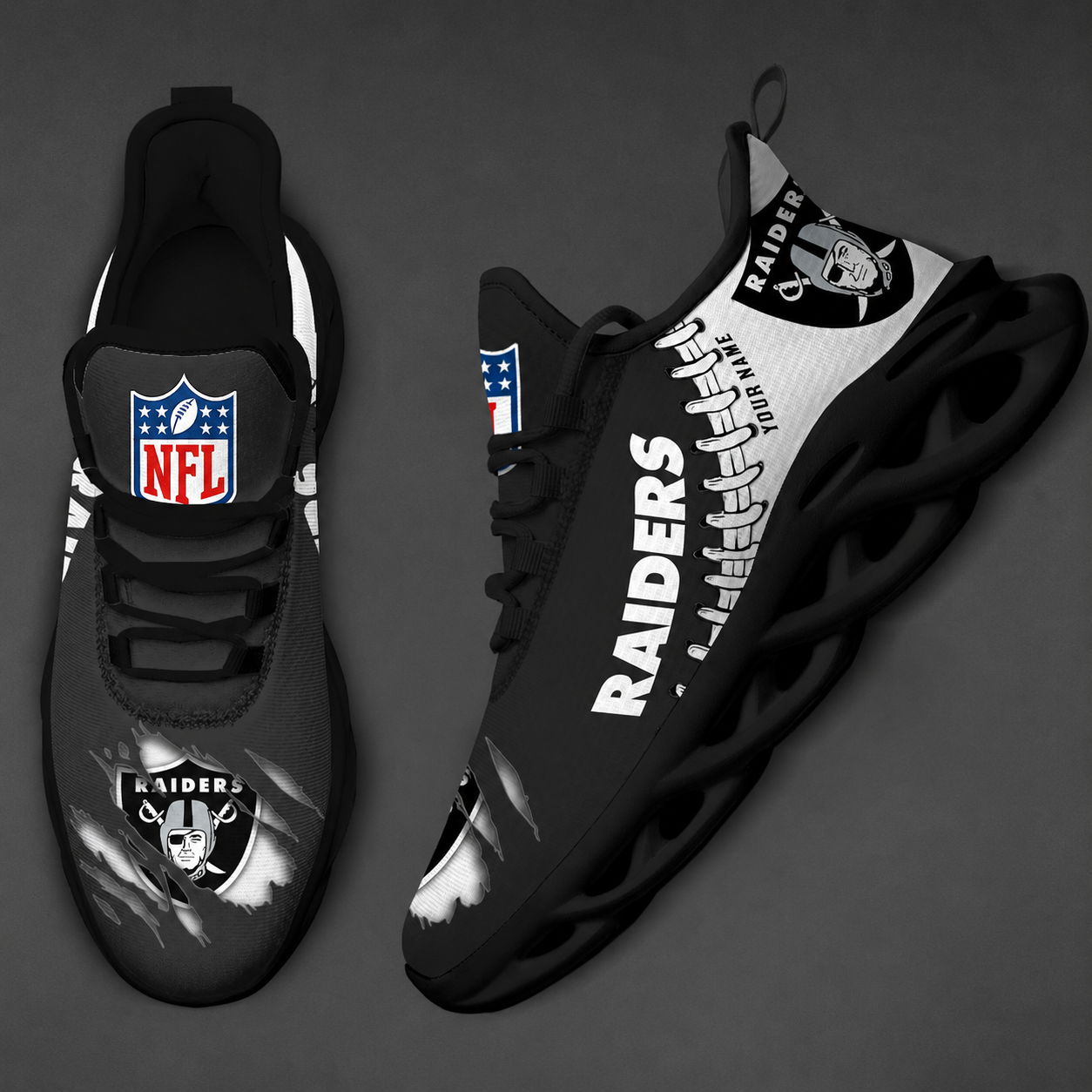 LIMITED EDITION - NEW CUSTOMIZED NFL07 LVR LAS VEGAS RAIDERS UNISEX MAX SOUL SHOES