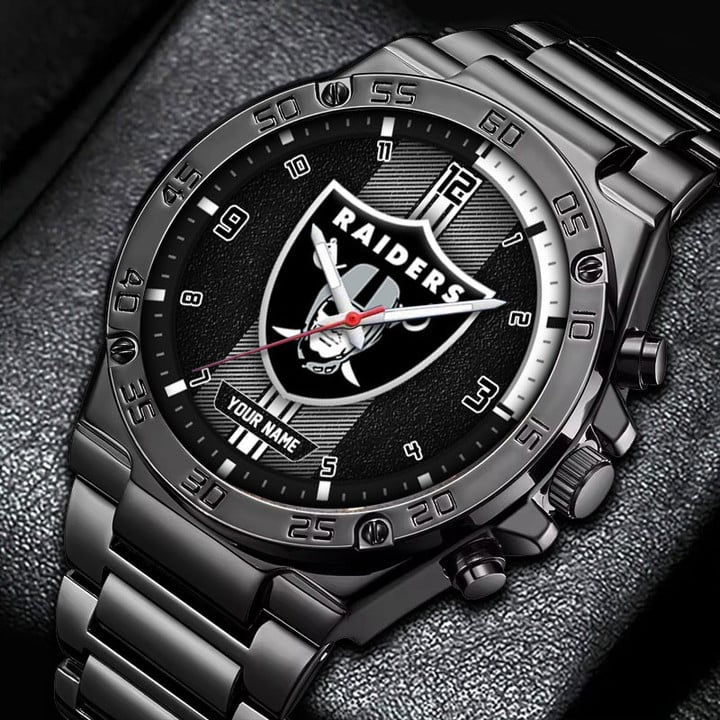 LIMITED EDITION - NEW CUSTOMIZED NFL07 LVR LAS VEGAS RAIDERS LUXURY STAINLESS STEEL WATCH