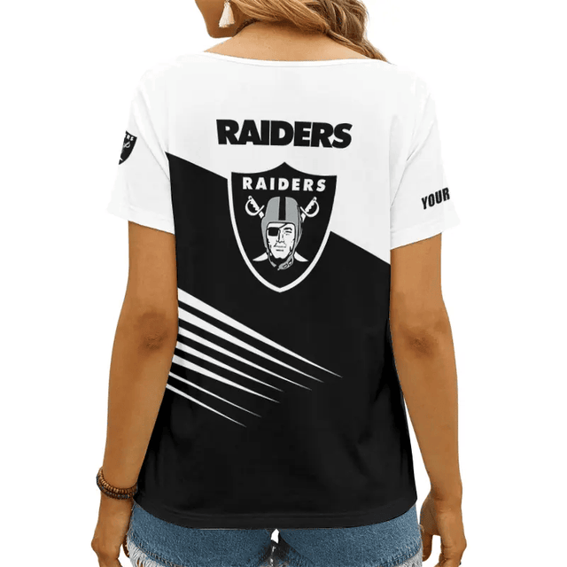 [SPECIAL OFFER] NEW CUSTOMIZED NFL07 LVR LAS VEGAS RAIDERS V-NECK FEMALE SHIRT