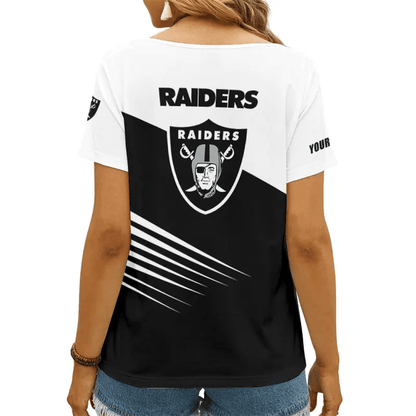 [SPECIAL OFFER] NEW CUSTOMIZED NFL07 LVR LAS VEGAS RAIDERS V-NECK FEMALE SHIRT