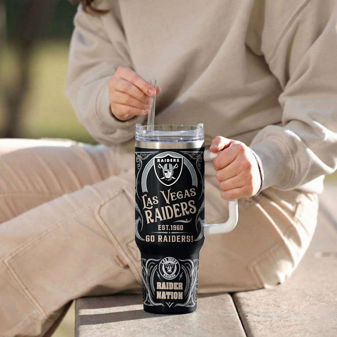 LIMITED EDITION - NEW CUSTOMIZED NFL07 LVR LAS VEGAS RAIDERS 40OZ TUMBLER