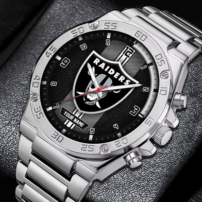 LIMITED EDITION - NEW CUSTOMIZED NFL07 LVR LAS VEGAS RAIDERS LUXURY STAINLESS STEEL WATCH