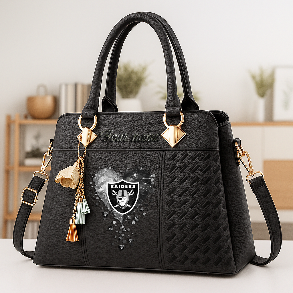 LIMITED EDITION - NEW CUSTOMIZED NFL07 LVR LAS VEGAS RAIDERS ZIP HANDBAG MULTICOLOR