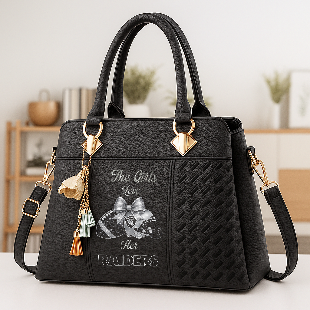 LIMITED EDITION - NEW CUSTOMIZED NFL07 LVR LAS VEGAS RAIDERS WOMEN'S ZIP HANDBAG MULTICOLOR