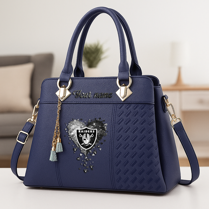 LIMITED EDITION - NEW CUSTOMIZED NFL07 LVR LAS VEGAS RAIDERS ZIP HANDBAG MULTICOLOR