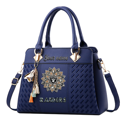 LIMITED EDITION - NEW CUSTOMIZED NFL07 LVR LAS VEGAS RAIDERS WOMEN'S ZIP HANDBAG MULTICOLOR