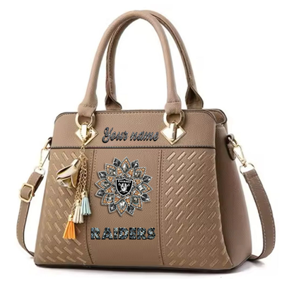 LIMITED EDITION - NEW CUSTOMIZED NFL07 LVR LAS VEGAS RAIDERS WOMEN'S ZIP HANDBAG MULTICOLOR