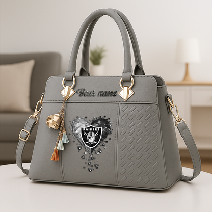 LIMITED EDITION - NEW CUSTOMIZED NFL07 LVR LAS VEGAS RAIDERS ZIP HANDBAG MULTICOLOR