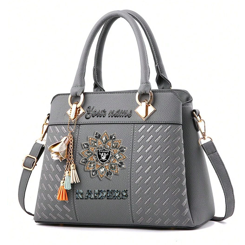 LIMITED EDITION - NEW CUSTOMIZED NFL07 LVR LAS VEGAS RAIDERS WOMEN'S ZIP HANDBAG MULTICOLOR