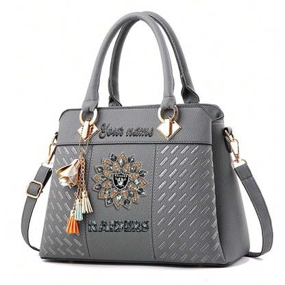 LIMITED EDITION - NEW CUSTOMIZED NFL07 LVR LAS VEGAS RAIDERS WOMEN'S ZIP HANDBAG MULTICOLOR