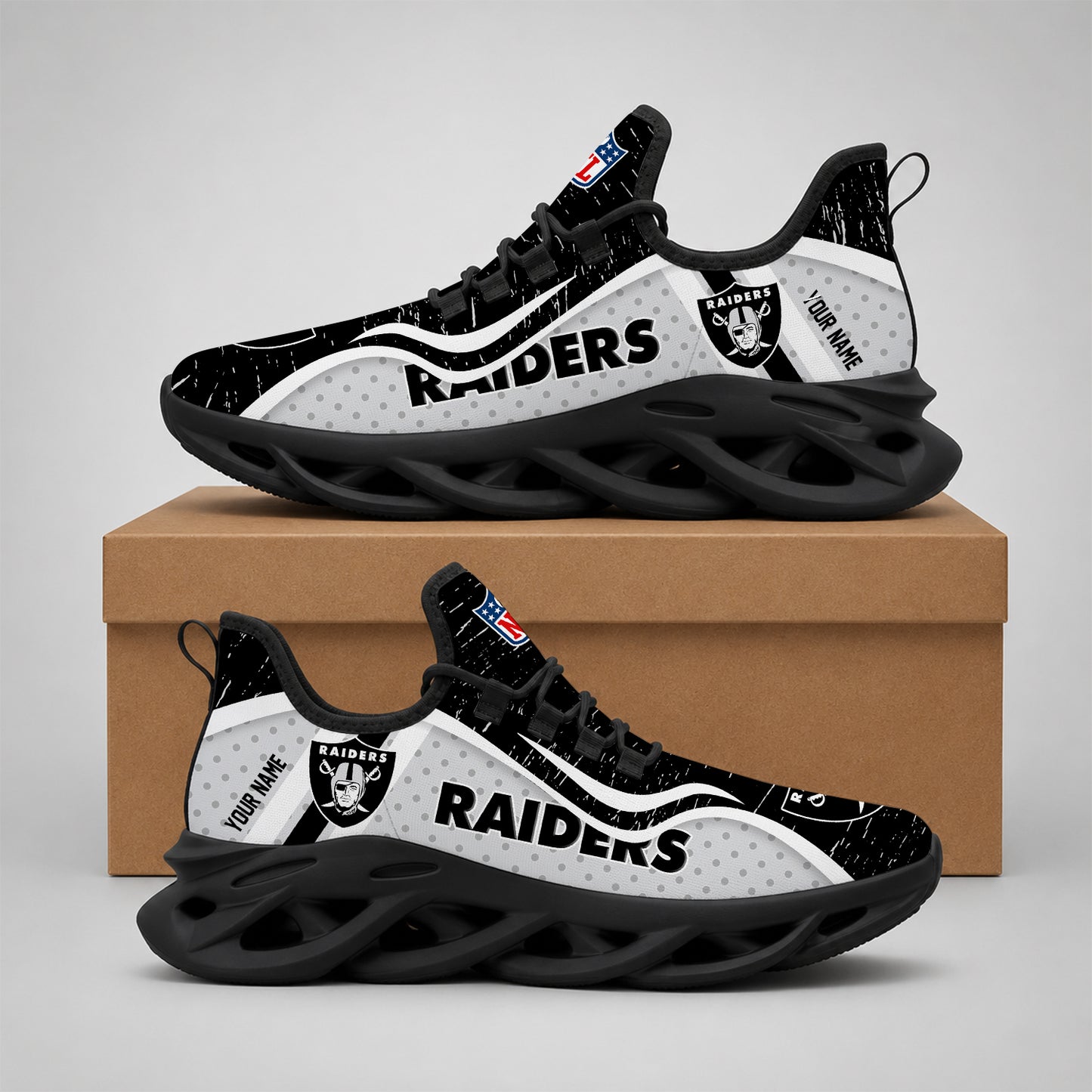 SPECIAL EDITION - NEW CUSTOMIZED NFL07 LVR LAS VEGAS RAIDERS MAX SOUL SHOES