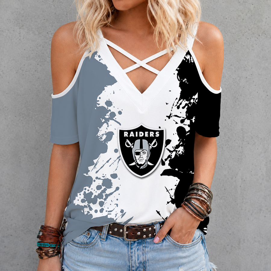 [SPECIAL OFFER] NEW CUSTOMIZED NFL07 LVR LAS VEGAS RAIDERS CRISS CROSS V-NECK TOP