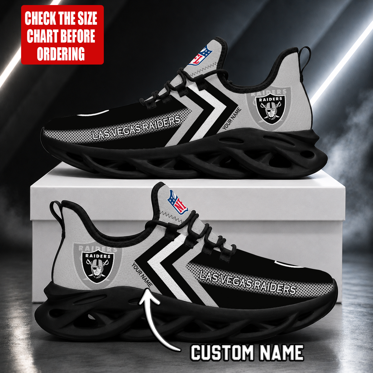 LIMITED EDITION - NEW CUSTOMIZED NFL07 LVR LAS VEGAS RAIDERS UNISEX MAX SOUL SHOES