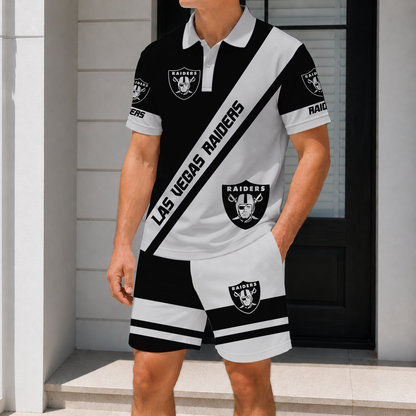 SPECIAL EDITION - NEW CUSTOMIZED NFL07 LVR LAS VEGAS RAIDERS POLO SHIRT & SHORT PANTS SET