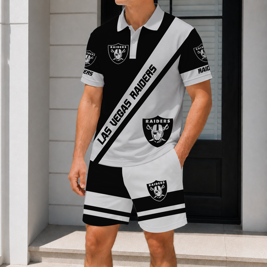 SPECIAL EDITION - NEW CUSTOMIZED NFL07 LVR LAS VEGAS RAIDERS POLO SHIRT & SHORT PANTS SET