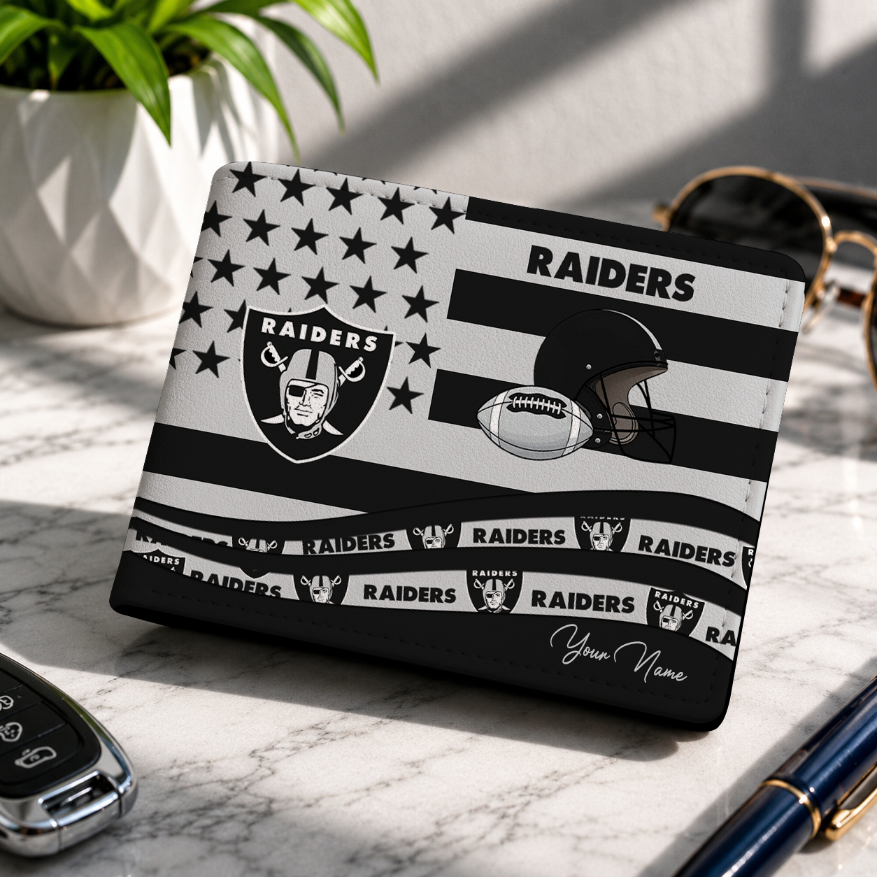 LIMITED EDITION - NEW CUSTOMIZED NFL07 LVR LAS VEGAS RAIDERS LEATHER WALLET