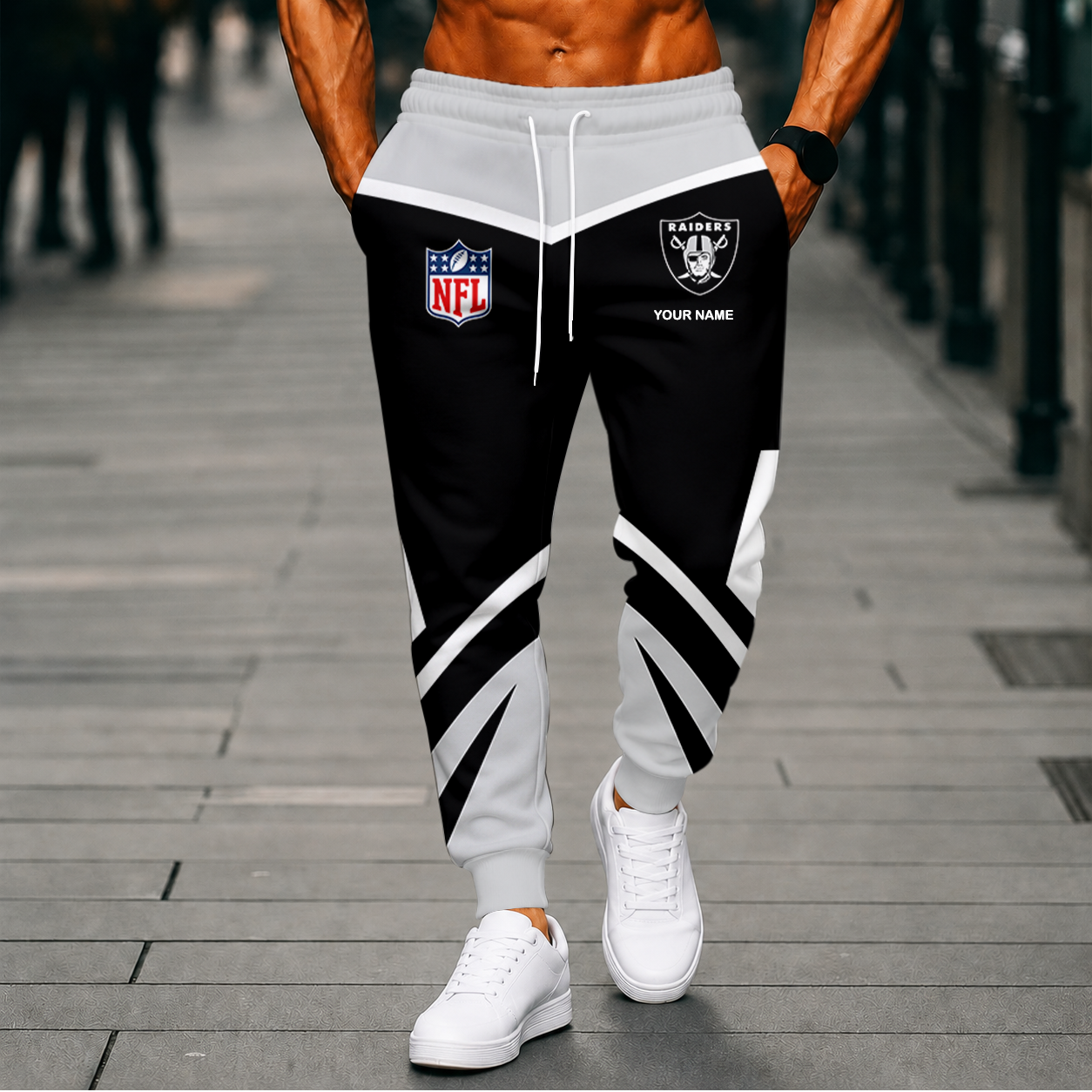 LIMITED EDITION - NEW CUSTOMIZED NFL07 LVR LAS VEGAS RAIDERS SWEATPANTS