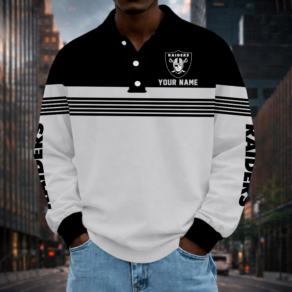 LIMITED EDITION - NEW CUSTOMIZED NFL07 LVR LAS VEGAS RAIDERS LONG SLEEVE POLO SHIRT