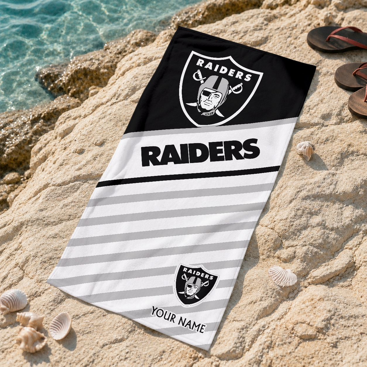 EXCLUSIVE EDITION - NEW CUSTOMIZED NFL07 LVR LAS VEGAS RAIDERS BEACH TOWEL