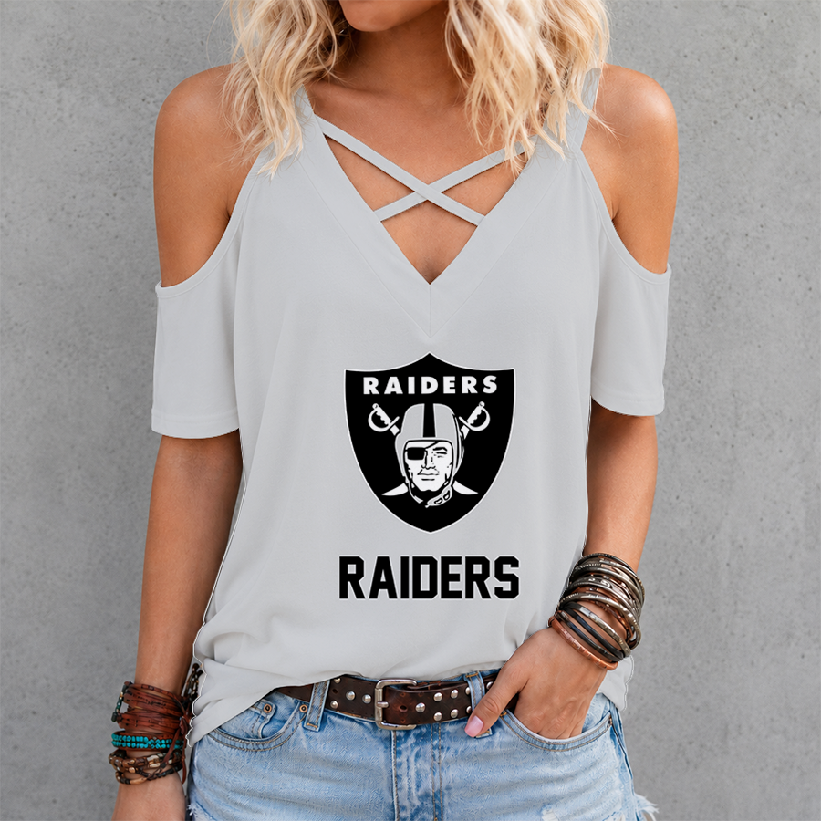 LIMITED EDITION - NEW CUSTOMIZED NFL07 LVR LAS VEGAS RAIDERS CRISS CROSS V-NECK TOP