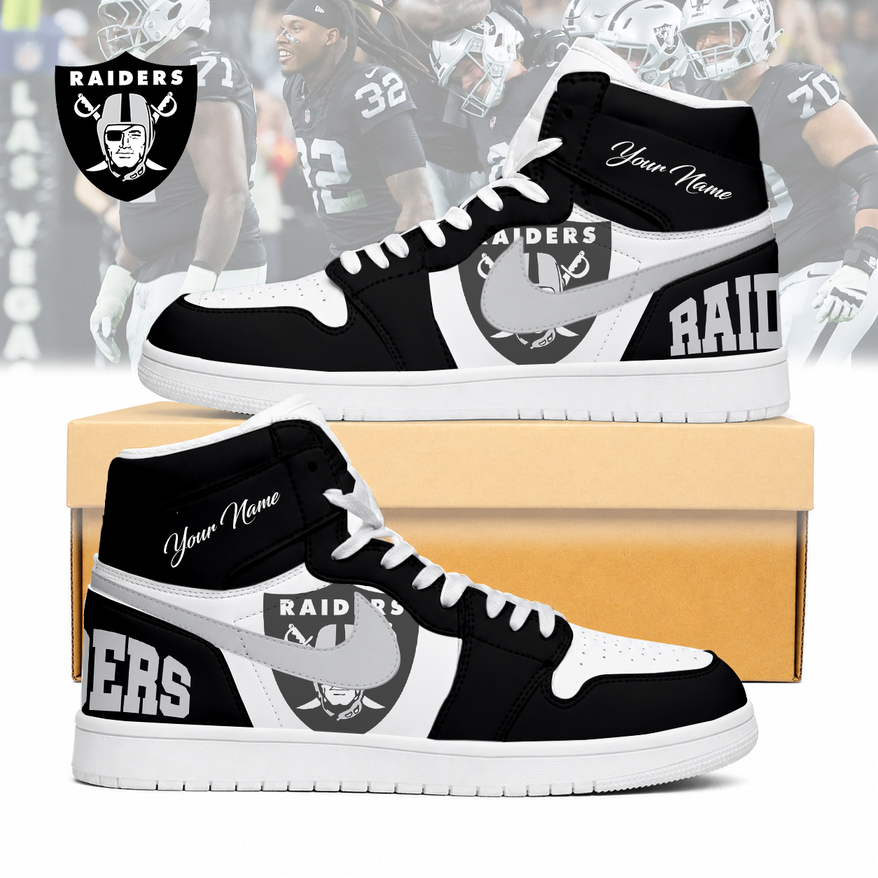 LIMITED EDITION - NEW CUSTOMIZED NFL07 LVR LAS VEGAS RAIDERS AIR JORDAN SNEAKERS