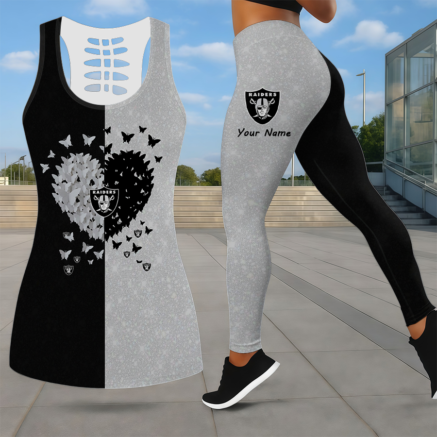 LIMITED EDITION - NEW CUSTOMIZED NFL07 LVR LAS VEGAS RAIDERS LEGGINGS & HOLLOW TANK TOP SET