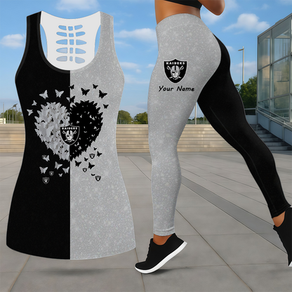 LIMITED EDITION - NEW CUSTOMIZED NFL07 LVR LAS VEGAS RAIDERS LEGGINGS & HOLLOW TANK TOP SET