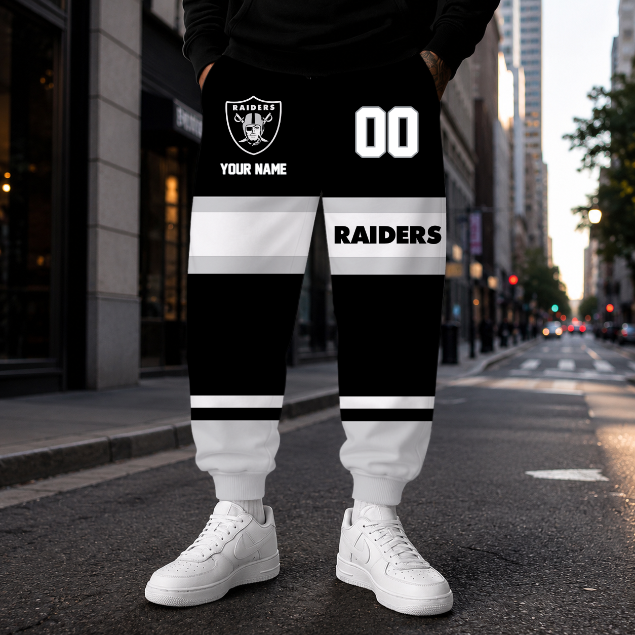 LIMITED EDITION - NEW CUSTOMIZED NFL07 LVR LAS VEGAS RAIDERS SWEATPANTS