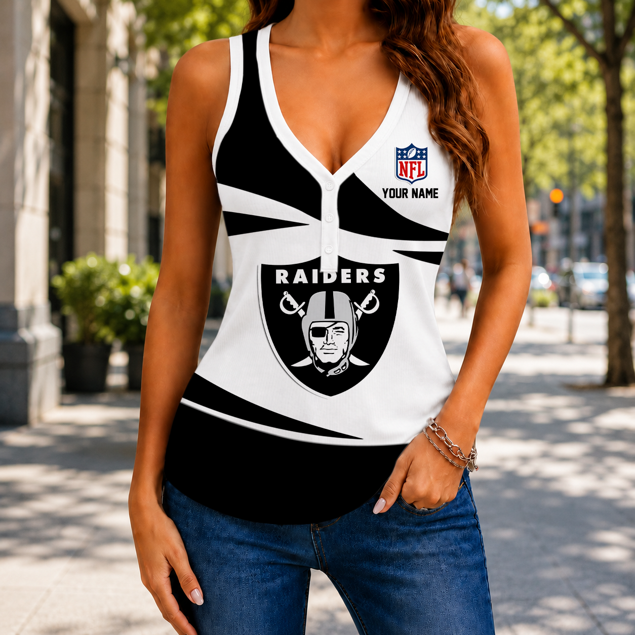 LIMITED EDITION NEW CUSTOMIZED NFL07 LVR LAS VEGAS RAIDERS WOMEN'S V-NECK TANK TOP
