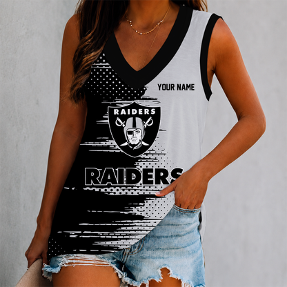 LIMITED EDITION - NEW CUSTOMIZED NFL07 LVR LAS VEGAS RAIDERS WOMEN'S V-NECK TANK TOP