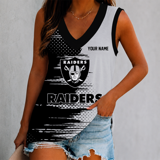 LIMITED EDITION - NEW CUSTOMIZED NFL07 LVR LAS VEGAS RAIDERS WOMEN'S V-NECK TANK TOP