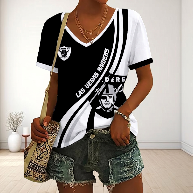 SPECIAL EDITION - NEW CUSTOMIZED NFL07 LVR LAS VEGAS RAIDERS V-NECK FEMALE SHIRT